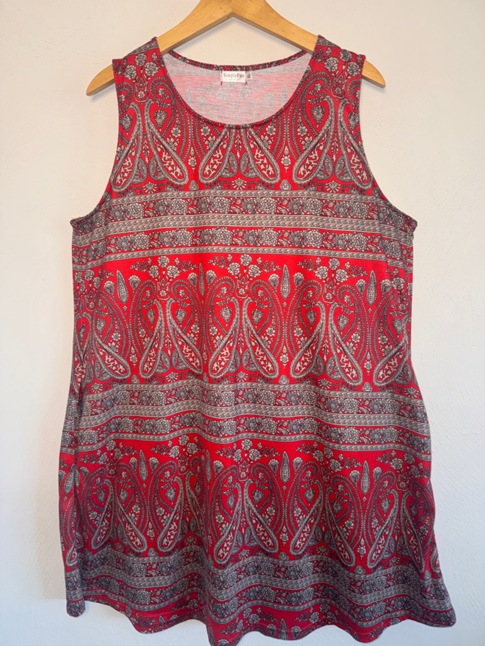 Simple Red Paisley Sleeveless Mini Dress